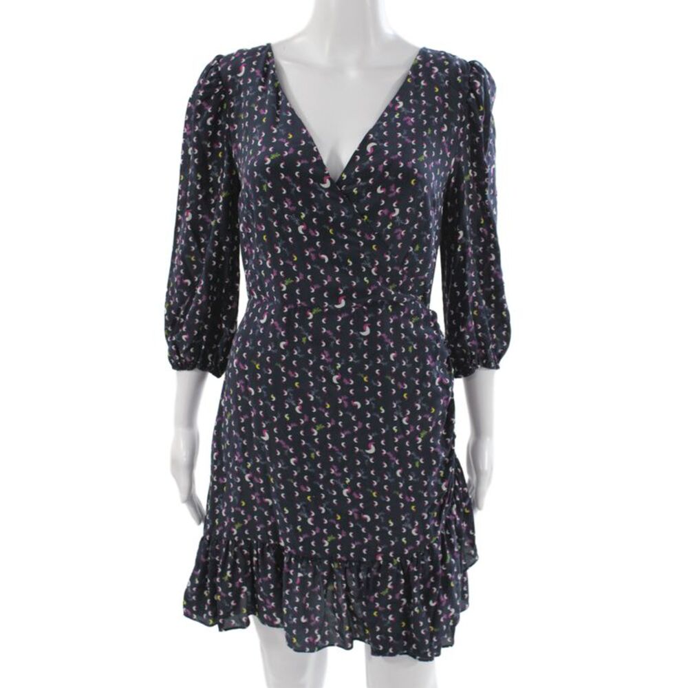 Tanya Taylor Women Multicolor Silk Wrap Dress V-Neck 3/4 Sleeve Size 4